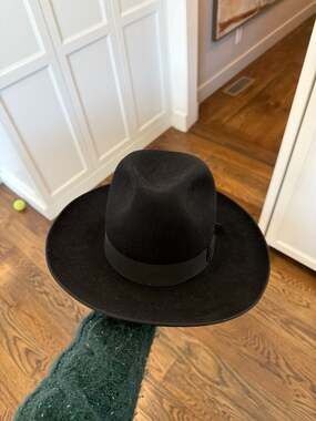 Borsalino Sevata Super Black Fur Felt Fedora Hat Size 7 1/2 original box H2